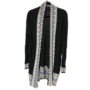 cyrus open front cardigan sweater sheer viscose blue white size Large READ